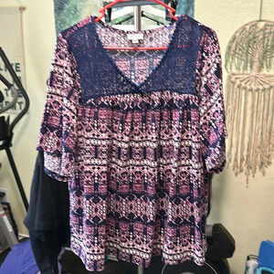 Avenue Purple/Blue crochet top. Size 14/16